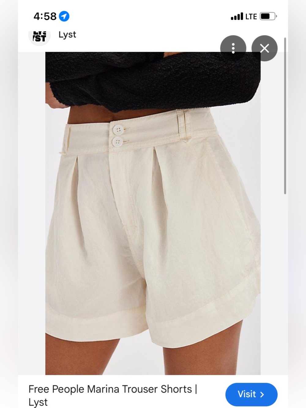 Free People Marina Trouser Cream High-Waist Pleated Shorts size 6